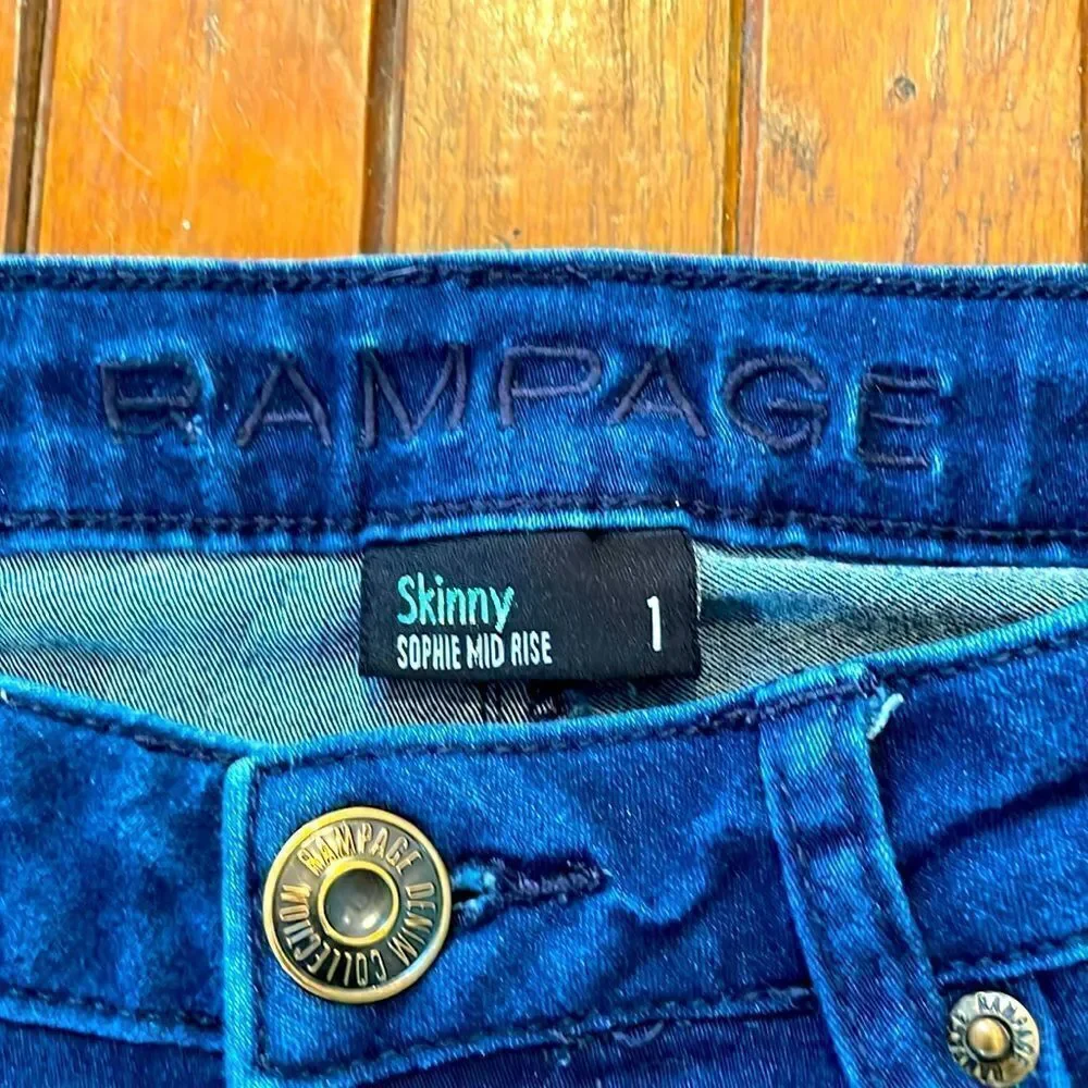 Rampage Dark Wash Skinny Jeans Pearl Embellished size 1